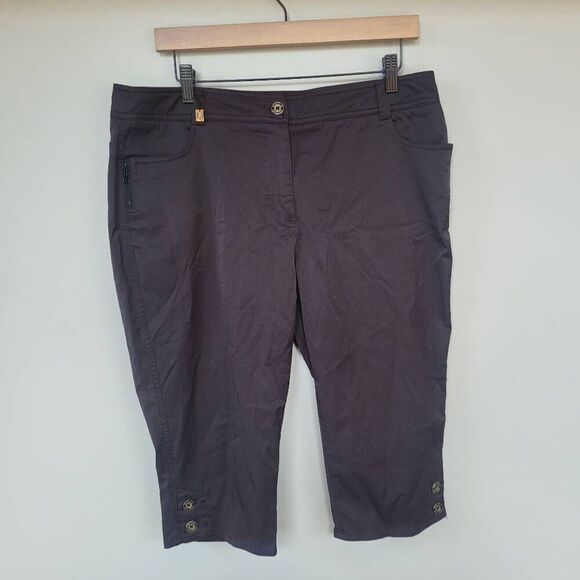 Green Lamb Womens Size 10 Cropped Pants Black Pockets Button Details Stretch - Picture 1 of 8